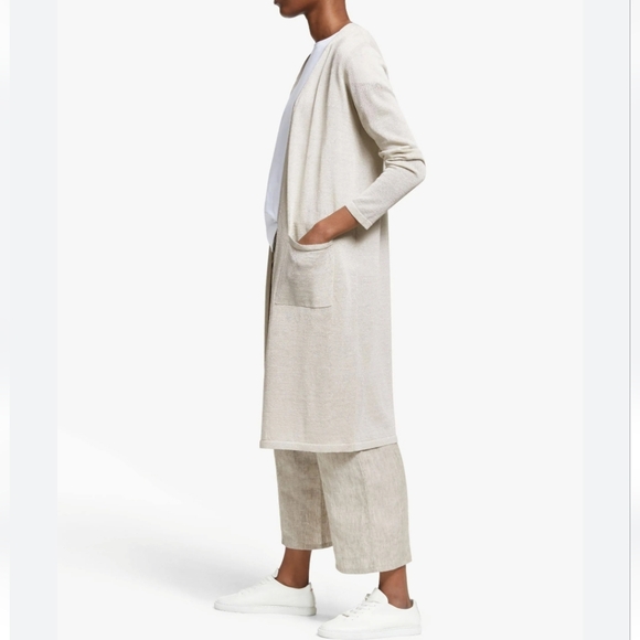 Eileen Fisher Fine Organic Linen Crepe Sparkle Long Sleeve Cardigan Size Small - Picture 11 of 11